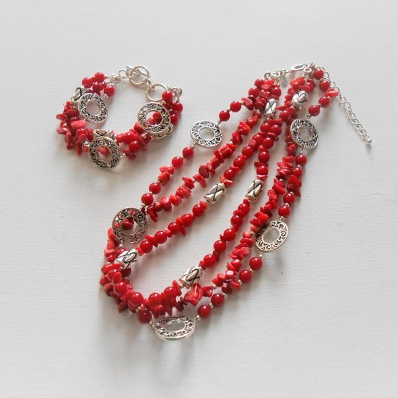 Firecracker Red Necklace and Bracelet Set - Picture 1 of 6
